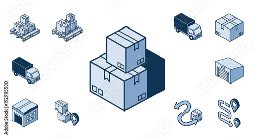 Shipping Containers and Logistics Icons Illustration.