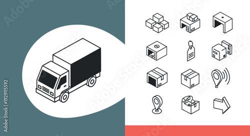 Delivery Truck and Logistics Icons Set.