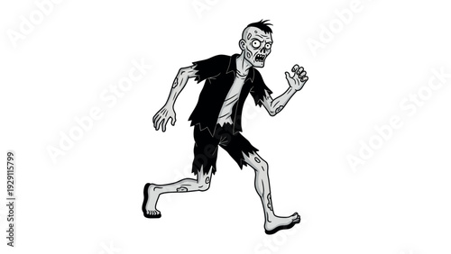 A horror walking dead monster with torn clothes and exposed flesh in a creepy pose, suitable for Halloween event promotions or scary game advertisements.