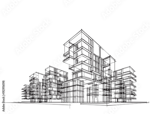 Doodles high-rise building sketch with Line Art, and Minimal