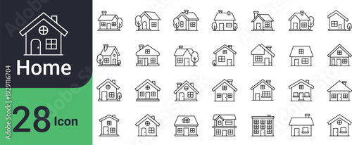Collection of simple home and house outline icons in various styles