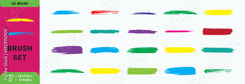 Straight line vector brush strokes. Color hand drawn stripes, smears. Paint roller line brushstrokes set. Rough grunge linocut stamp thick paint line textures. Grungy sketchy rectangle textboxes pack