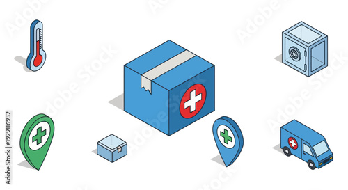 Medical First Aid Kit Box Icons Set.