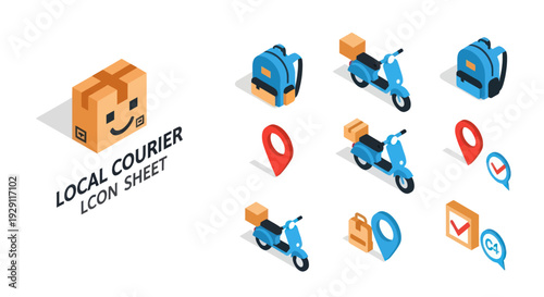 Collection of Delivery Icons Featuring Scooters and Parcels.