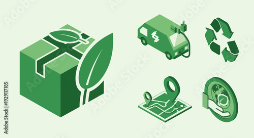 Green Icons Representing Eco Friendly Concepts.