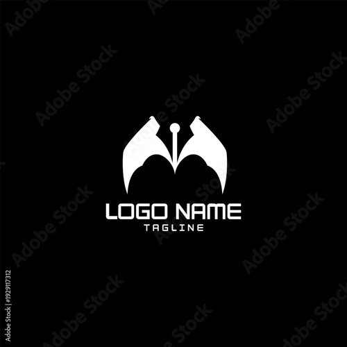 bat pen logo design vector