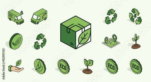 Collection of Green Eco Friendly Icons.
