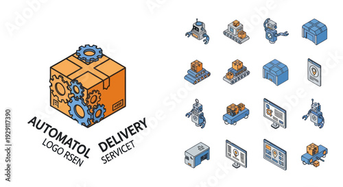 Automated Delivery Service Box and Icons.