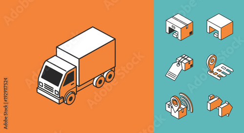 Delivery Truck and Package Icons Illustration.