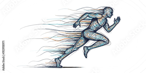 Abstract Futuristic Running Man with Speed Motion Lines Technology Energy and Performance Concept for Sports Fitness and Innovation Vector Illustration