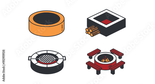 Fire Pit Line art modern soft color vector