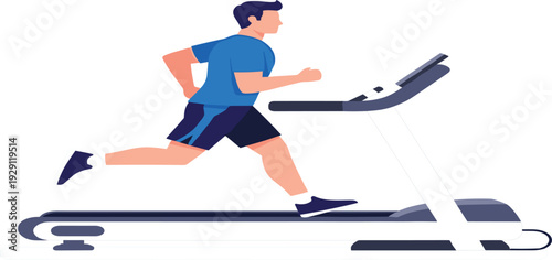 Man Running on Treadmill Cartoon Illustration Fitness Training Cardio Workout at Gym Healthy Lifestyle Sport Activity Vector Design