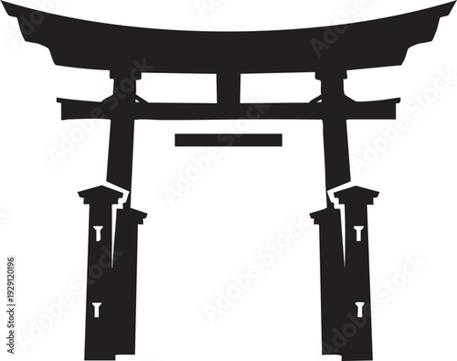 Black silhouette of a traditional Japanese torii gate on a white background
