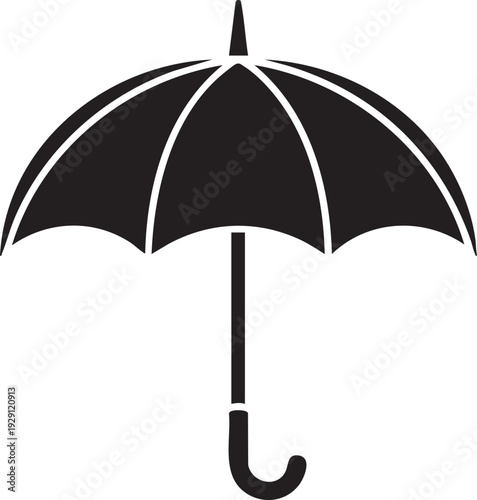 Classic black silhouette icon of an open umbrella, symbolizing protection from rain and bad weather.