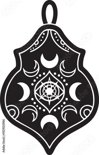 An intricate spiritual pendant icon with moon phases and a star, representing mysticism and astrology.