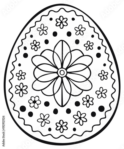 Intricate floral pattern adorning an Easter egg outline ready for coloring and decoration