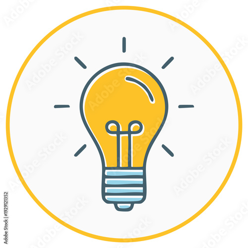 Illuminated Light Bulb Concept in Circle Frame Depicting Creativity and Innovations