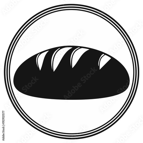 Silhouette of a Loaf of Bread Inside a Circular Frame, Vector Illustration