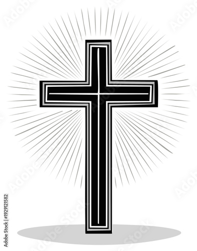 Stylized Christian Cross with Radiant Light Rays Symbolizing Faith and Spirituality