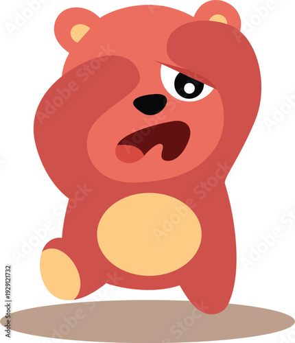 Cute Pink Teddy Bear Character Feeling Very Tired and Exhausted