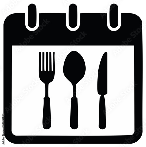 Calendar icon with fork spoon and knife planning a meal event or schedule