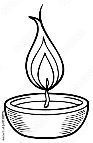 Illustration of a candle burning in a small bowl.