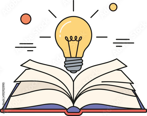 Open book with glowing light bulb, creative knowledge inspiration, education learning concept, intellectual enlightenment, artistic design, wisdom storytelling illustration bundle