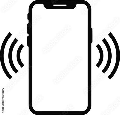 Smartphone ringing icon with vibration signal, incoming call notification concept, mobile communication symbol isolated on white background