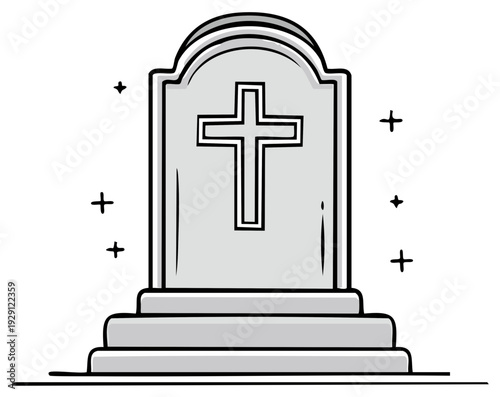 Cartoon illustration of a gravestone with a cross symbol