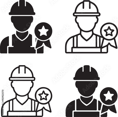 Hardworking Employees Icon Design, Hardworking employees tribute concept, Hardworking employees labor appreciation, Hardworking employees recognition promotion black line vector on white background