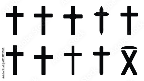 Good friday silhouette logo with various cross symbols on white background for easter or christian themed designs and religious iconography