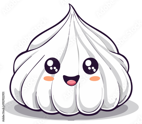 Cute kawaii meringue swirl with happy face and blushing cheeks