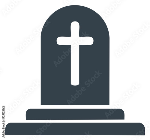 Christian tombstone icon with cross symbol for burial memorial and remembrance