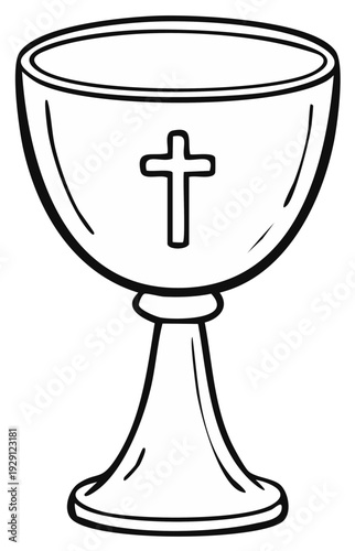 Religious chalice with a cross, outline drawing for design or illustration, communion or eucharist theme.