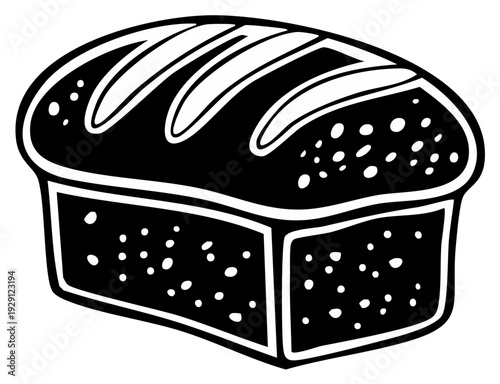 Stylized black and white illustration of a loaf of bread with scoring on top
