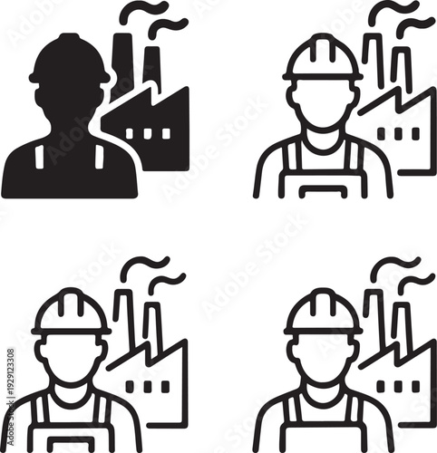 Isolated Factory Workers Icon Design, Factory workers tribute concept, Factory workers labor appreciation, Factory workers honor awareness solid black line vector on white background