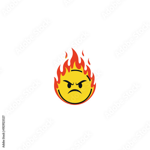 Angry Emoji Face Burning with Fire Illustration