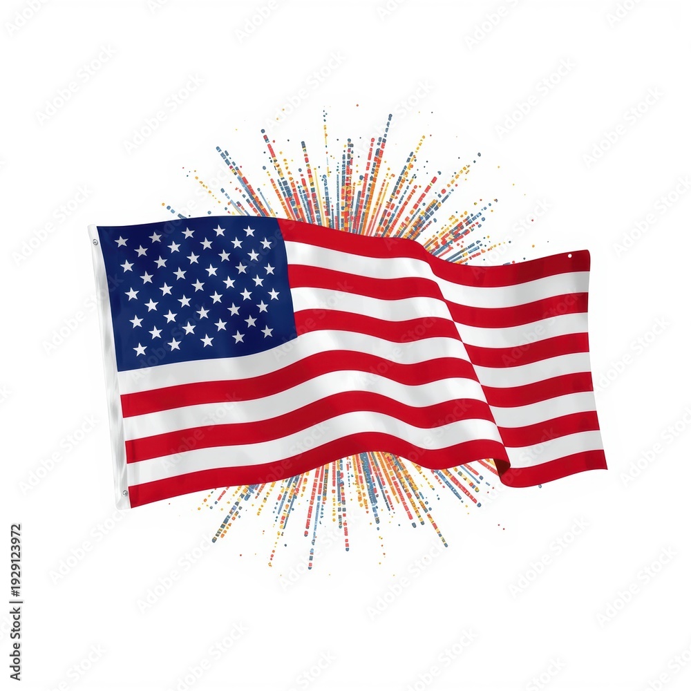 Obraz premium American flag waving with colorful fireworks display in the background