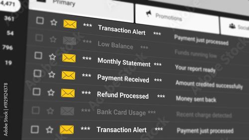 Tableau sur toile Banking and Finance Email Scrolling List on Dark Background