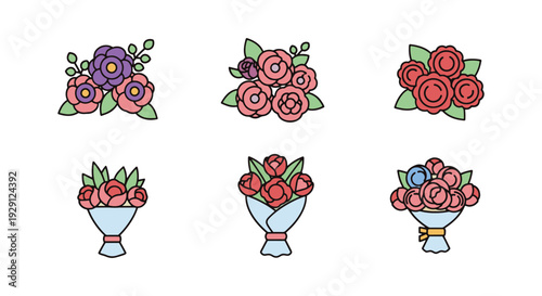 Floral Bouquet Line abstract bright color illustration