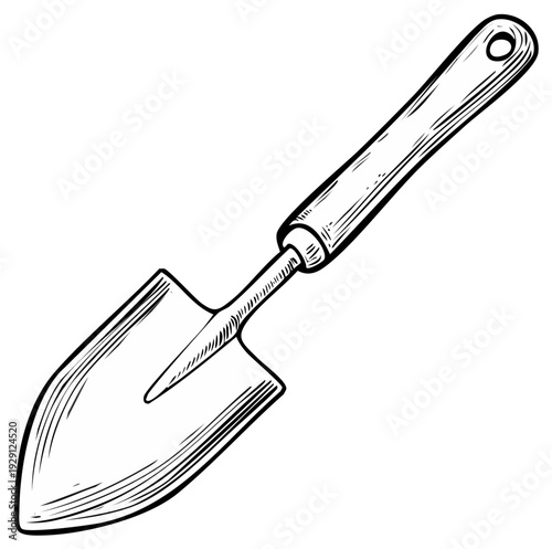 Classic Garden Hand Trowel with Wooden Handle Sketch