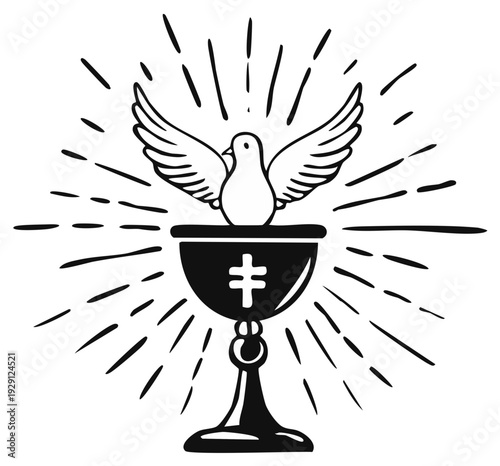 Dove Over Holy Communion Chalice Illustration Symbolism Christian Faith Religion Spirituality Icon Holy Spirit Concept