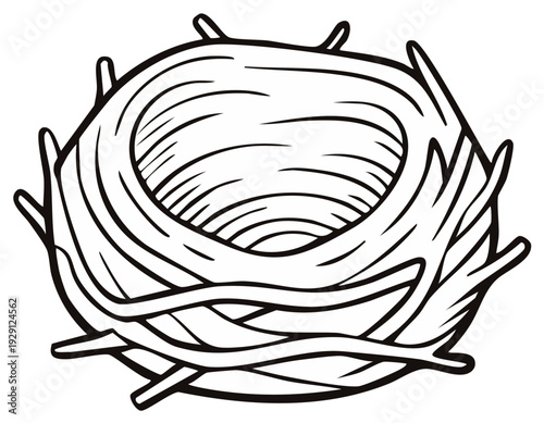 Empty Bird Nest Silhouette Outlined Graphic for Nature and Wildlife Concepts