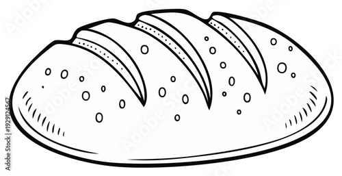 Artistic illustration of a loaf of bread, isolated on white, with details, outlines