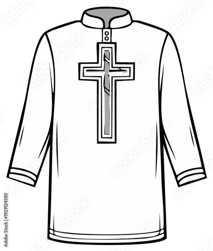 Clerical garment with a cross emblem on the chest, formal religious attire for worship or ceremony