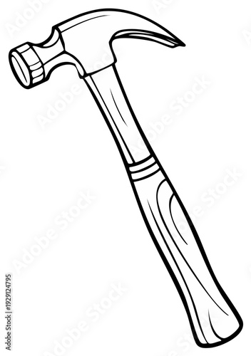 Hammer Illustration: Vintage Cartoon Style Tool with Wooden Handle for Craftwork