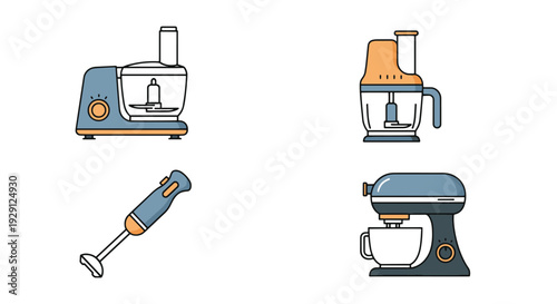 Food Processor Line simple creative color illustration