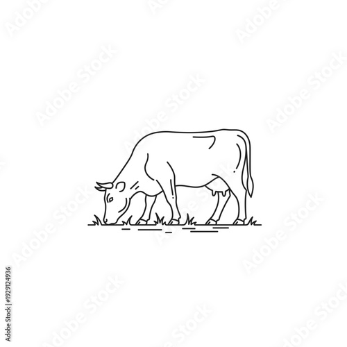 Outline Illustration of a Cow Grazing in a Field
