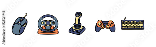 Colorful set of modern gaming devices and peripherals for enthusiasts