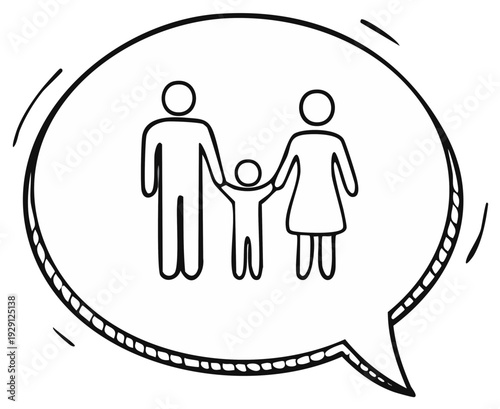 Simple Family Icon Inside a Speech Bubble Hand Drawn Sketch Style
